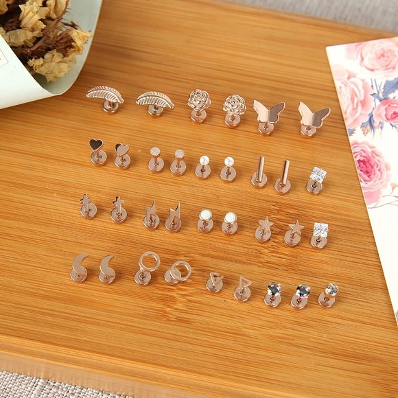 18 Pairs Stainless Steel Stud Earrings Set for Women Men Star Moon flowe… - Picture 5 of 15
